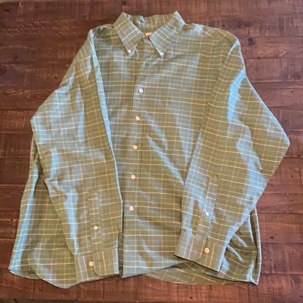 Green plaid causal Brooks Brothers button down